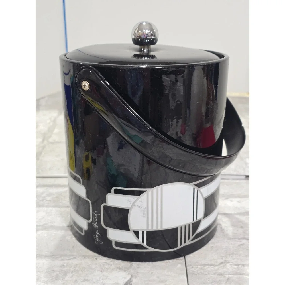 Georges Briard True Vtg Black White Art Deco Vinyl Ice Bucket Geometric Abstract